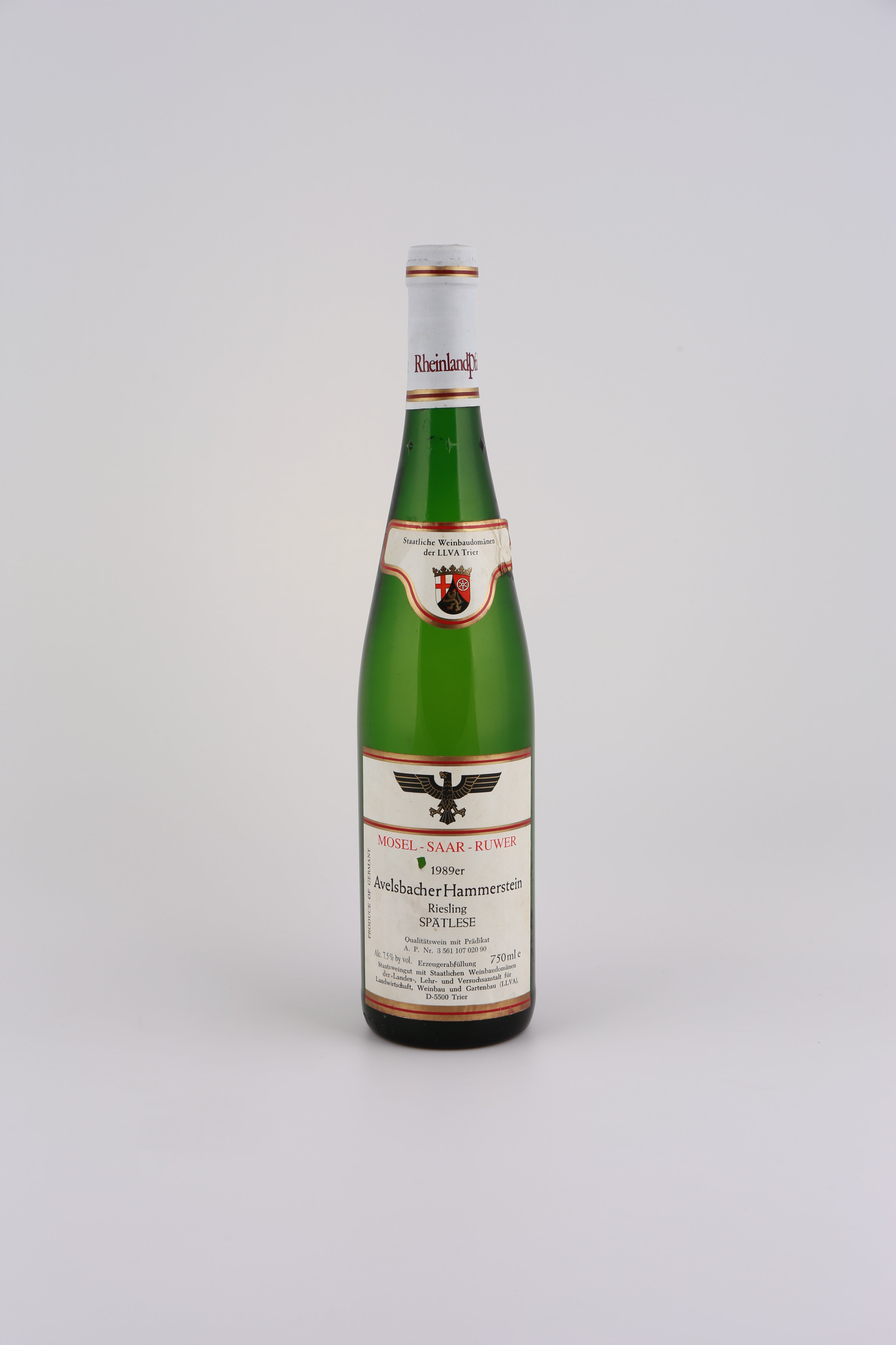 1989 Staatliche Weinbaudomäne der LLVA Trier, Riesling, Avelsbacher Hammerstein, Spätlese